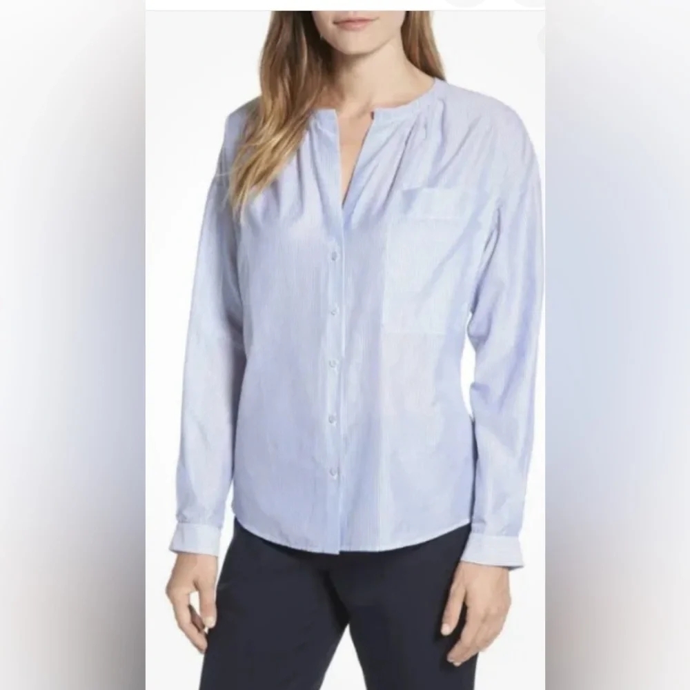 Nordstrom Signature Claudette Stripe Long Sleeve Tie Back Button-Up Shirt